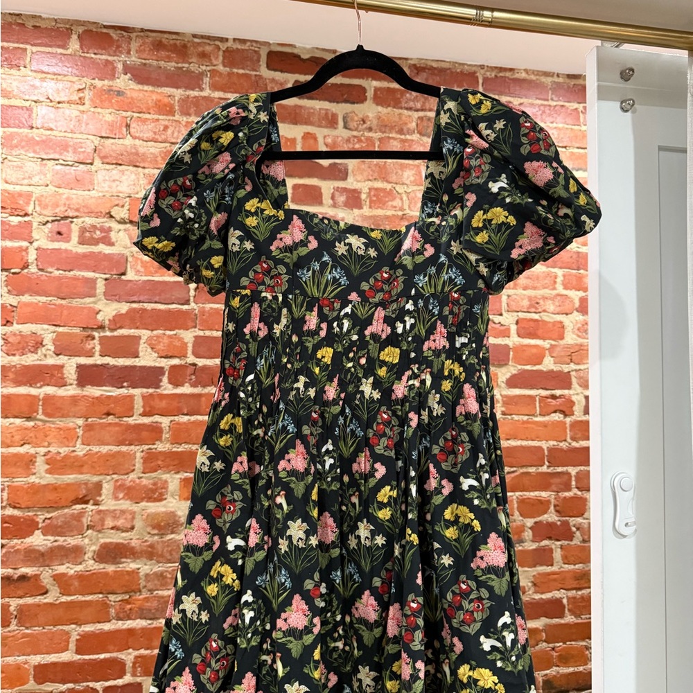 Agua Bendita Puff-Sleeve Midi Dress - Black floral
